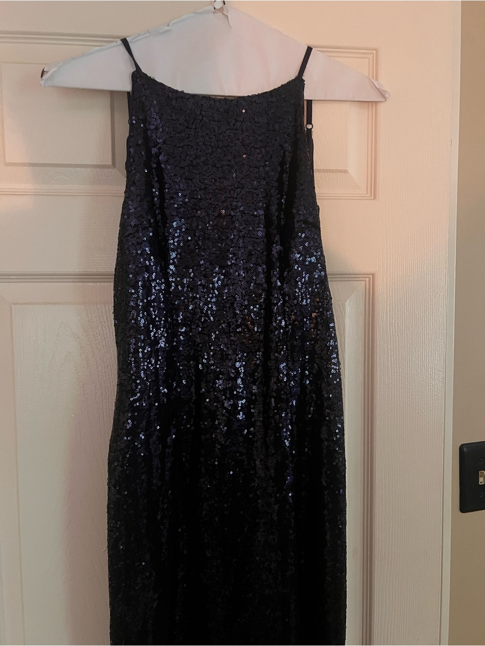 Lulu's Navy Sequin Strapless Slip Dress with Thin Straps